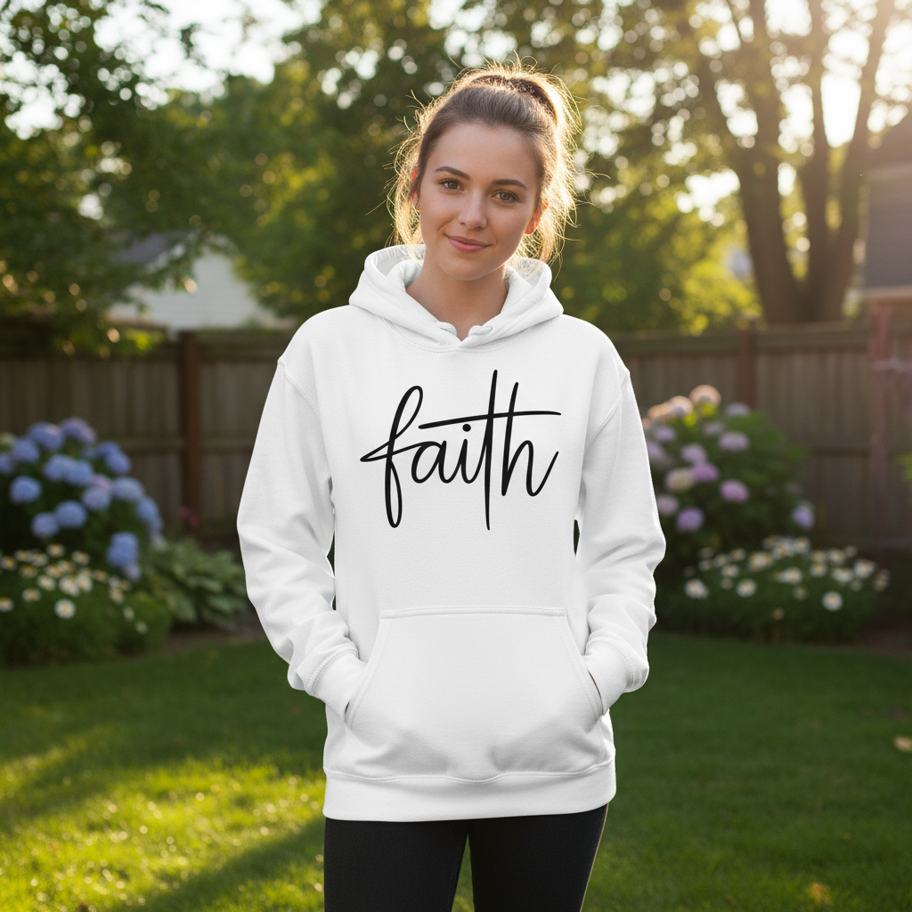 Faith Comfort Blend Heavy Hoodie – Soft 50/50 Cotton/Polyester with Pouch Pocket