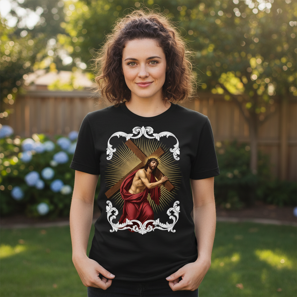 Jesus carrying the cross (1) Premium Crewneck T-shirt
