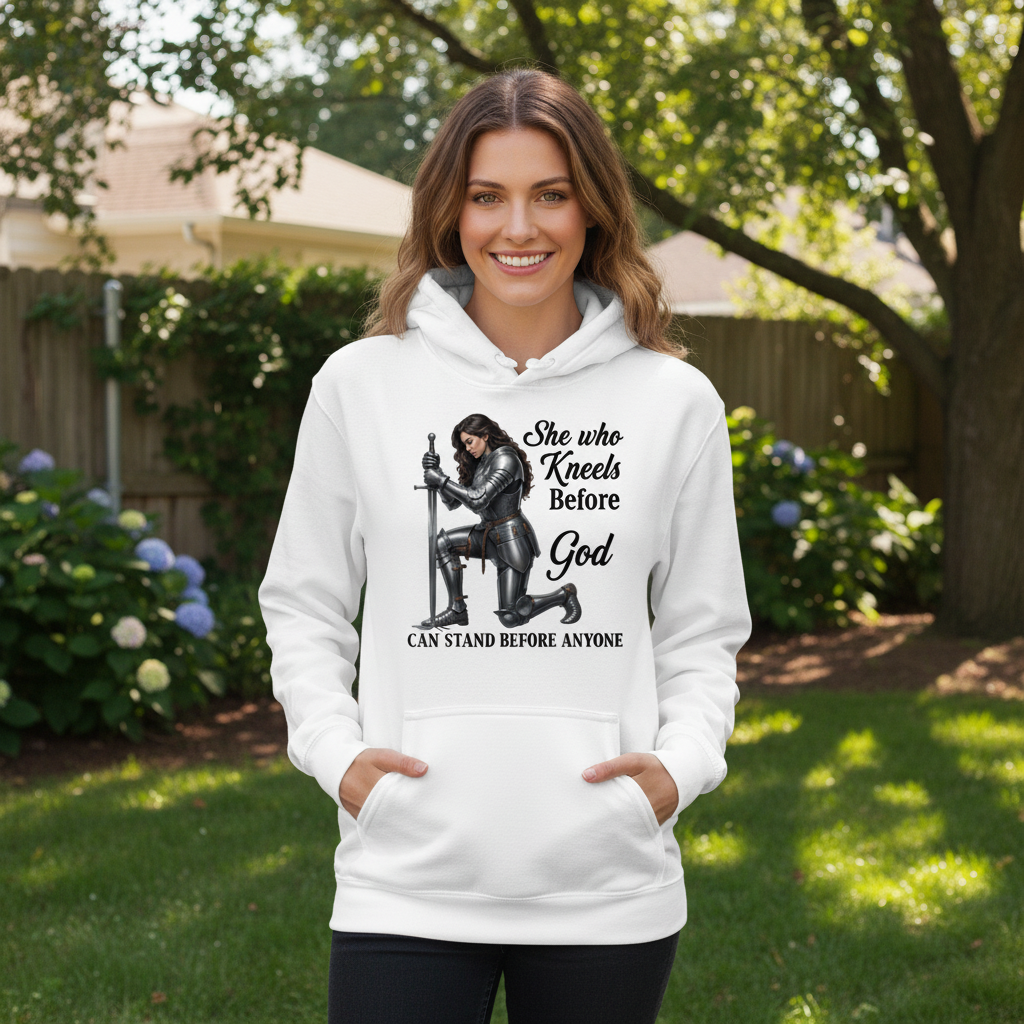 She who kneels before God can stand before anyone Premium Pullover Hoodie