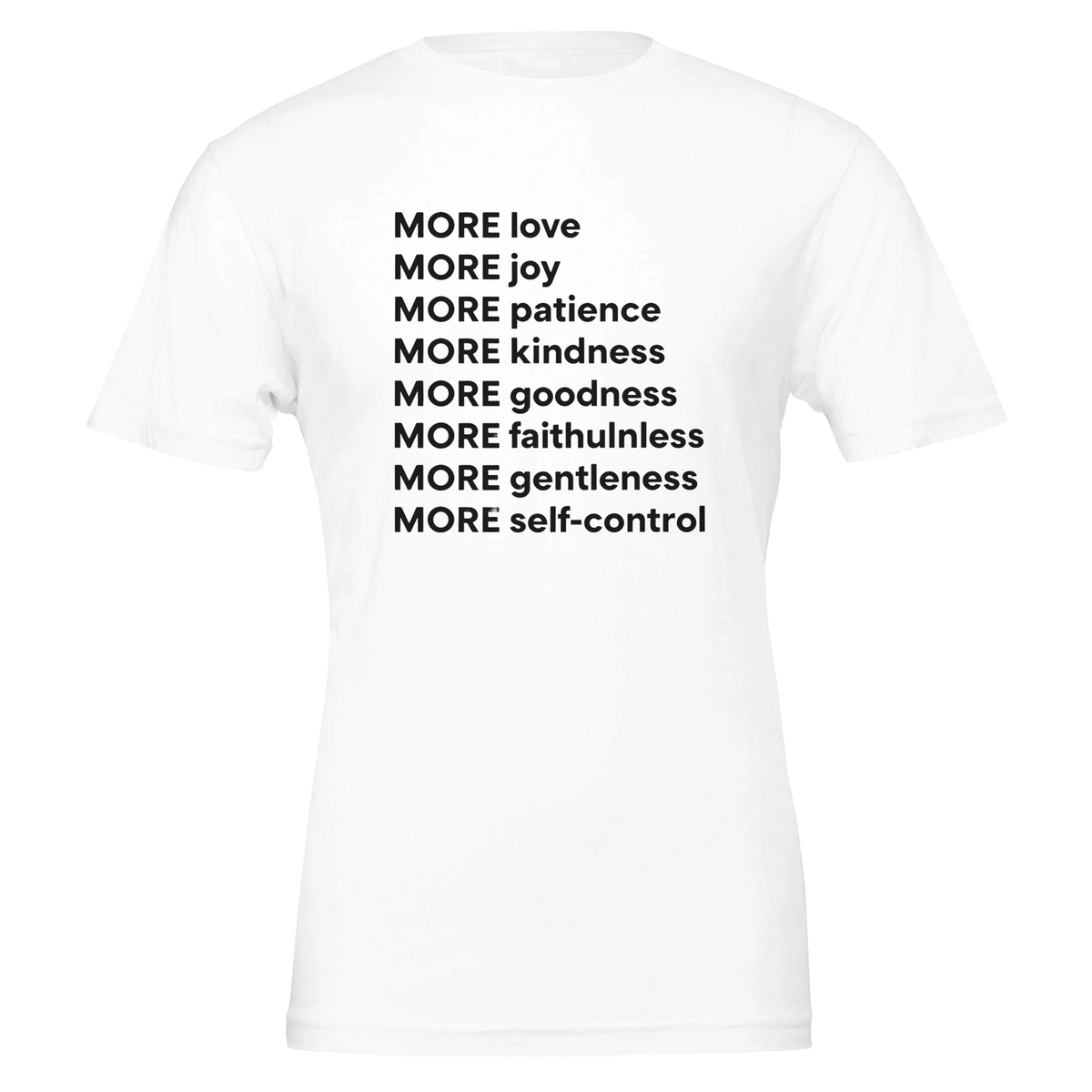 White t-shirt with motivational text on a white background
