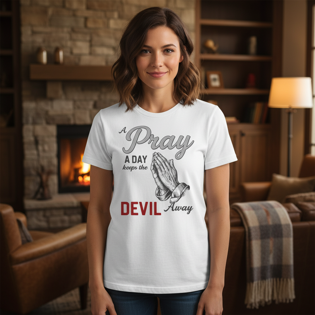 A pray a day keeps the devil away Premium Crewneck T-shirt