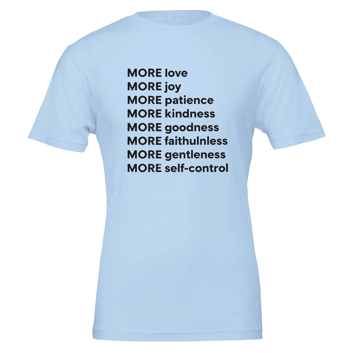 Light blue t-shirt with motivational text on a white background