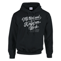 Black hoodie with white text on a white background