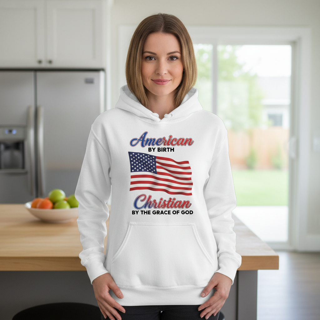 American by birth Christian by the grace of God Premium Pullover Hoodie