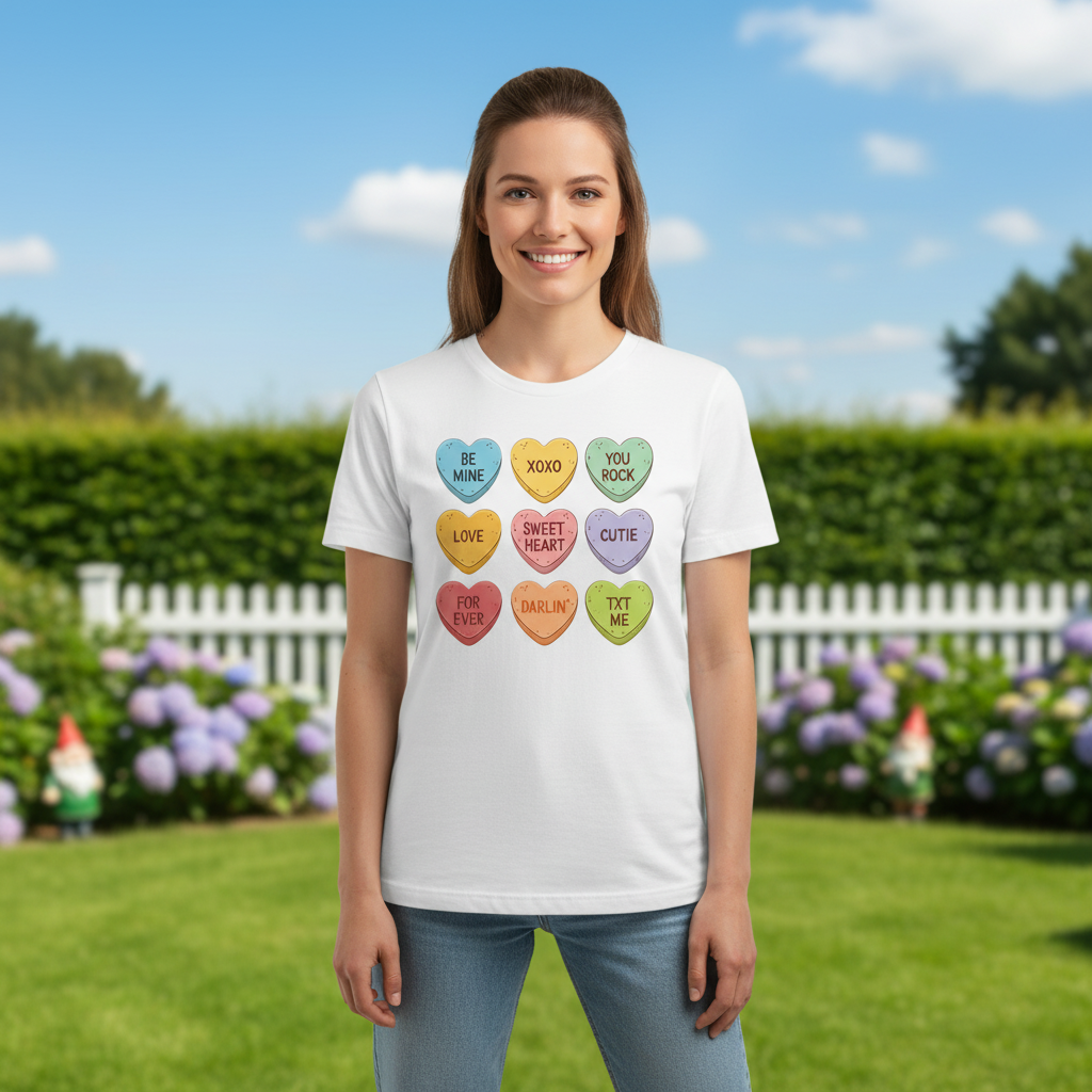 Candy Hearts T-Shirt – Faith-Inspired Comfort Wear T-Shirt