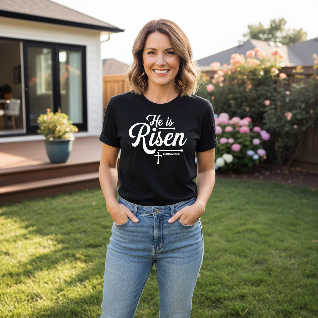 He is risen Premium Unisex Crewneck T-shirt | Bella + Canvas 3001