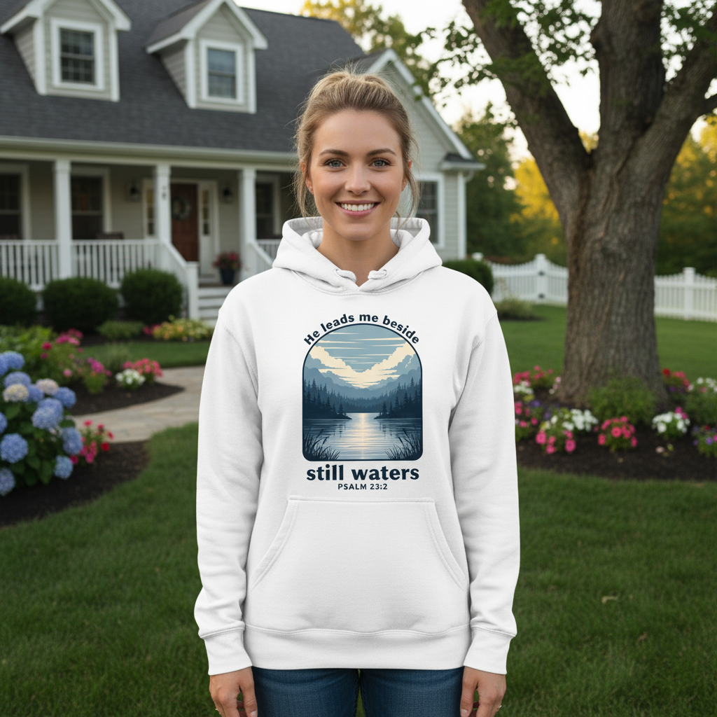 He leads me beside still waters Premium Pullover Hoodie