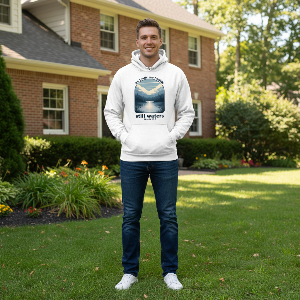He leads me beside still waters Premium Pullover Hoodie