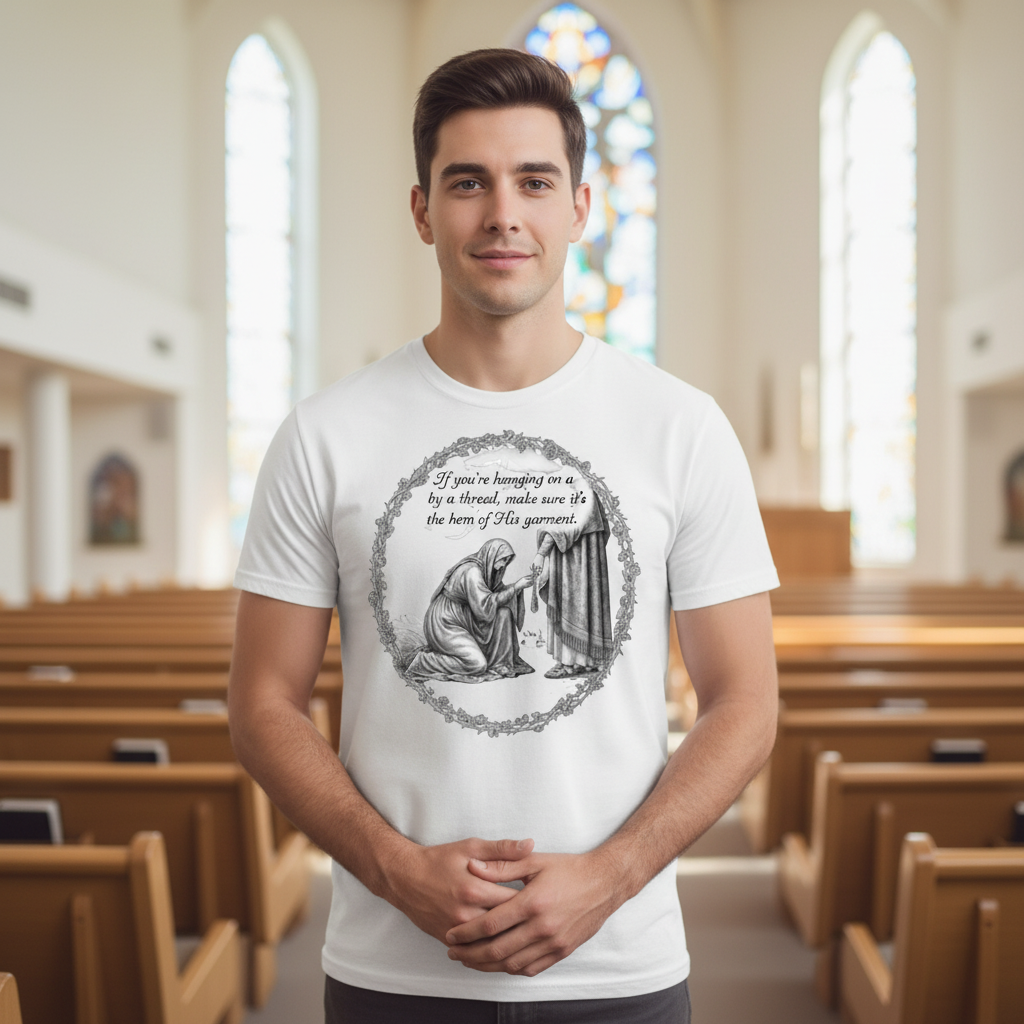 If you're hanging on by a thread make sure it's the hem of his garment Premium Crewneck T-shirt