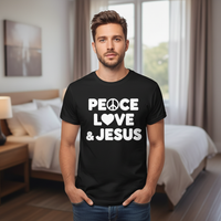 Load image into Gallery viewer, Peace love and Jesus Premium Unisex Crewneck T-shirt

