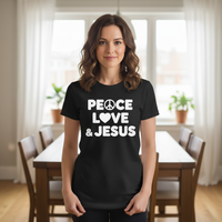 Load image into Gallery viewer, Peace love and Jesus Premium Unisex Crewneck T-shirt
