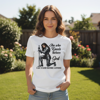 She who kneels before God can stand before anyone Premium Crewneck T-shirt