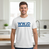 Load image into Gallery viewer, WWJD He would love first Premium Unisex Crewneck T-shirt
