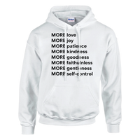 White hoodie with motivational text on a white background