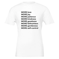White t-shirt with motivational text on a white background