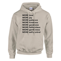 Beige hoodie with motivational text on a white background
