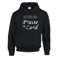 Black hoodie with 'Praise the Lord' text on a white background