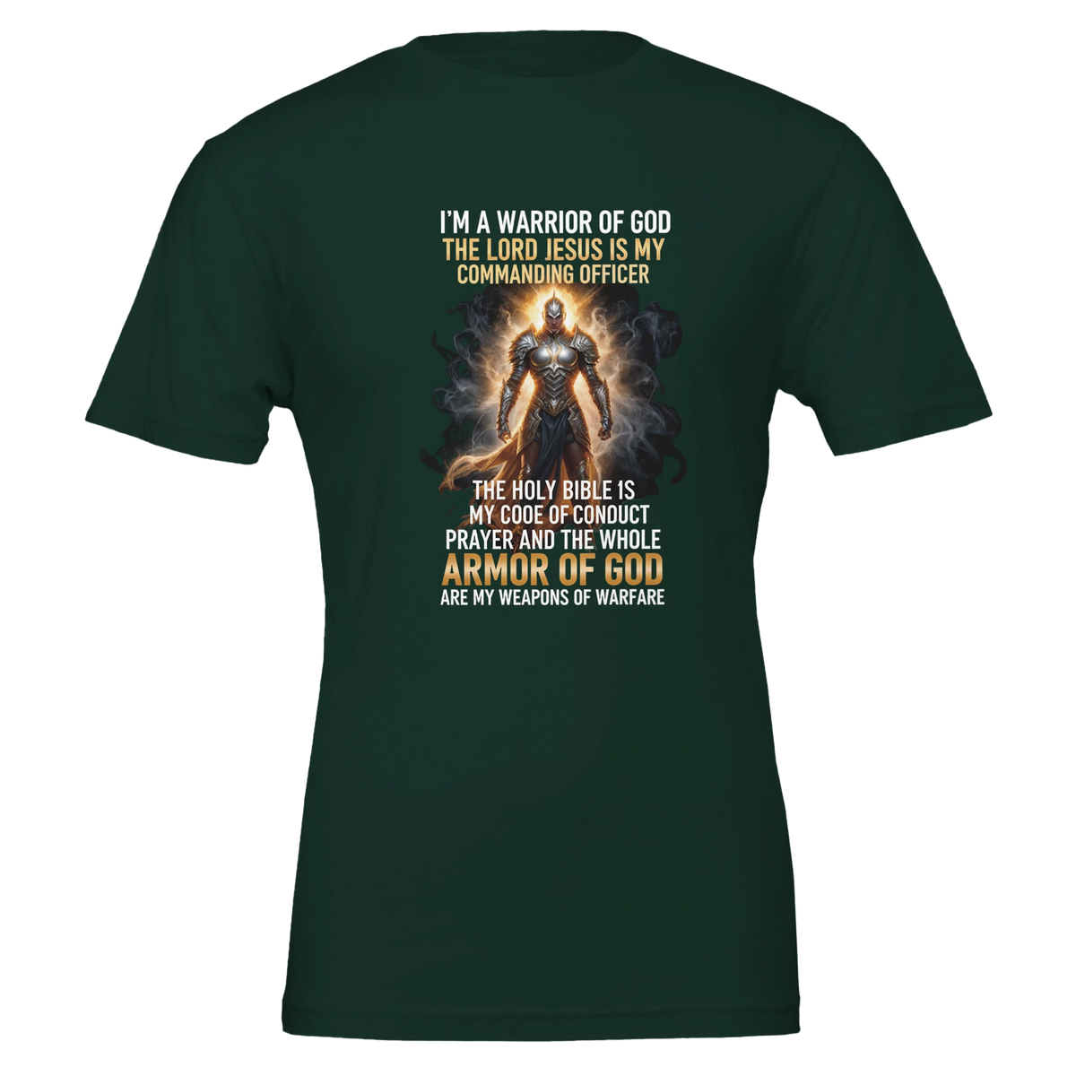 Dark green t-shirt with superhero graphic and motivational text on a white background