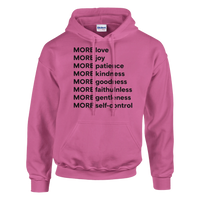 Pink hoodie with motivational text on a white background