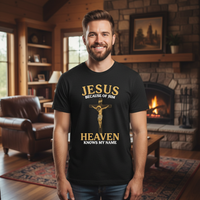 Load image into Gallery viewer, Jesus because of him heaven knows my name Premium Unisex Crewneck T-shirt
