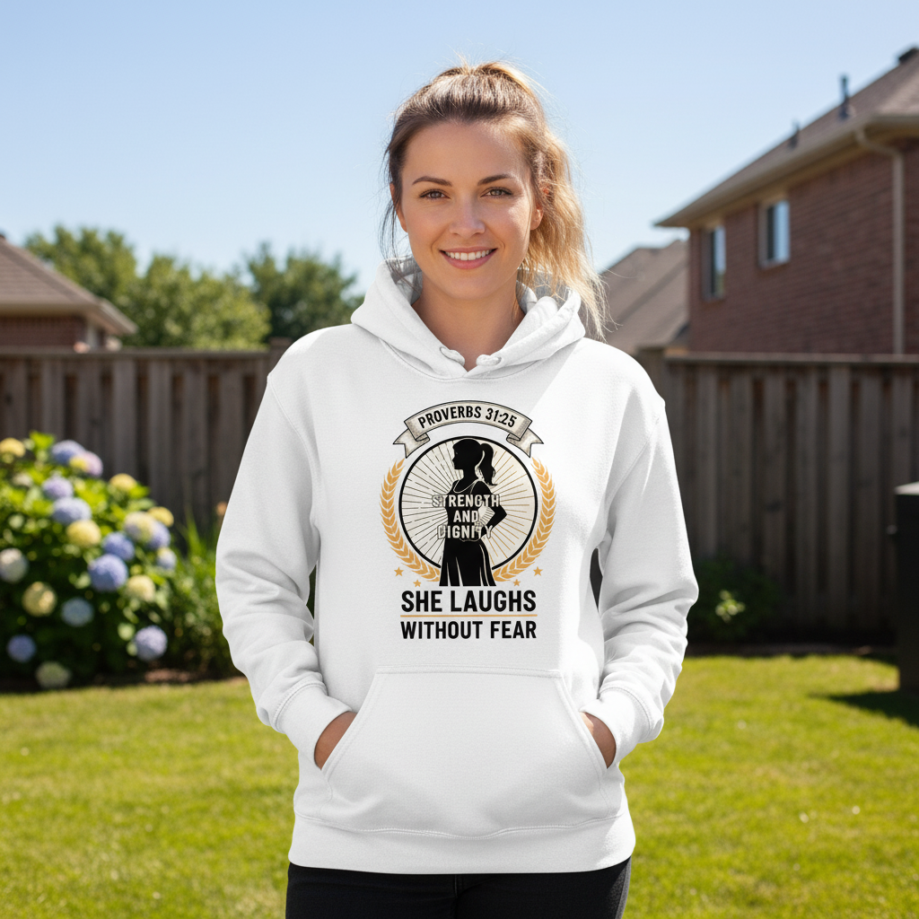 Strength and dignity she laughs without fear Premium Pullover Hoodie