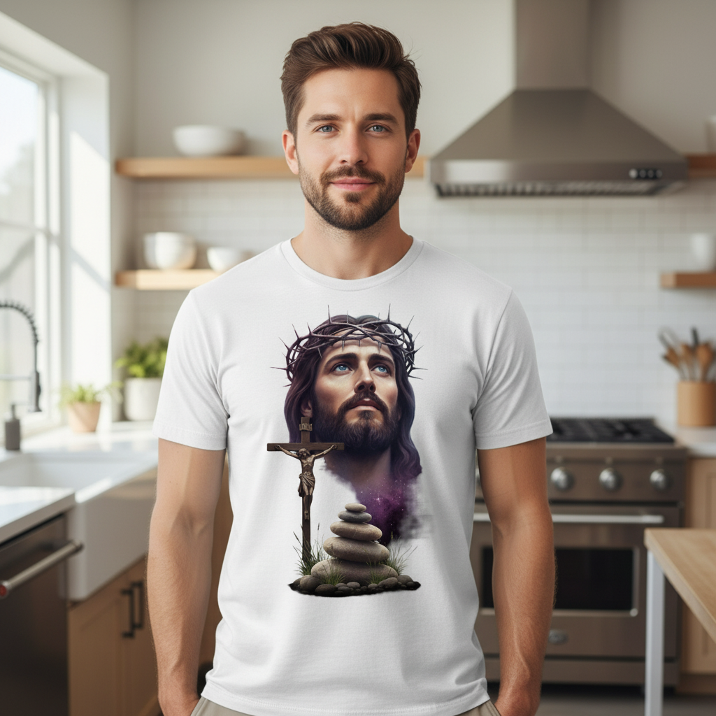 Jesus on cross with face Premium Crewneck T-shirt