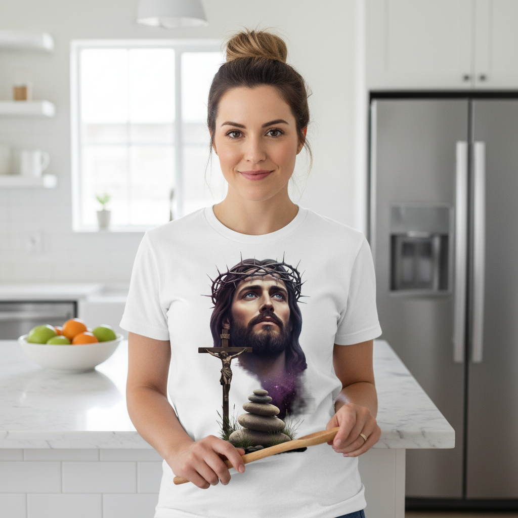 Jesus on cross with face Premium Crewneck T-shirt
