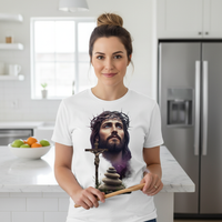 Jesus on cross with face Premium Crewneck T-shirt