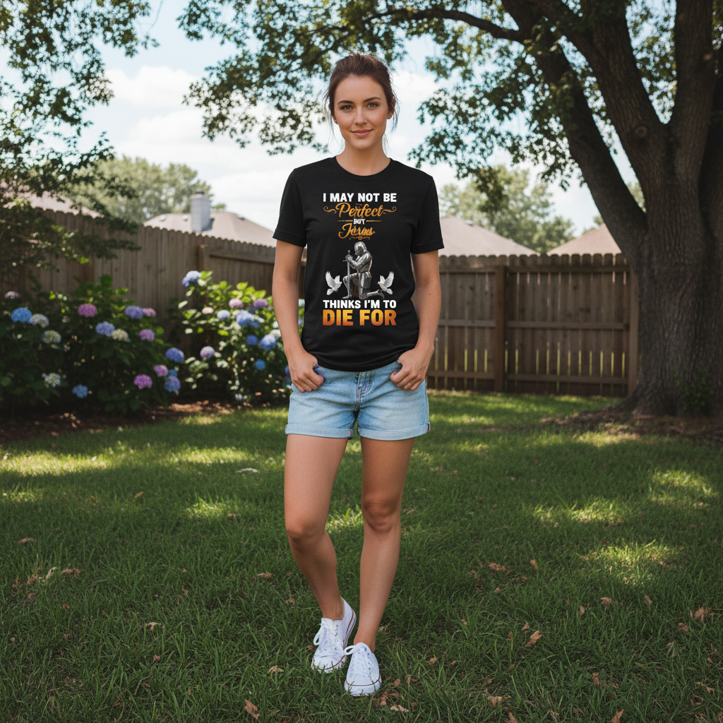 I may not be perfect but Jesus thinks I'm to die for Premium Unisex Crewneck T-shirt