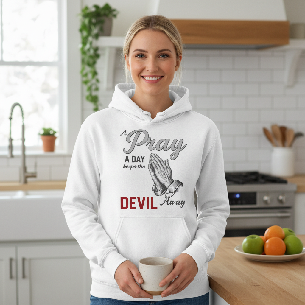 A pray a day keeps the devil away Premium Pullover Hoodie