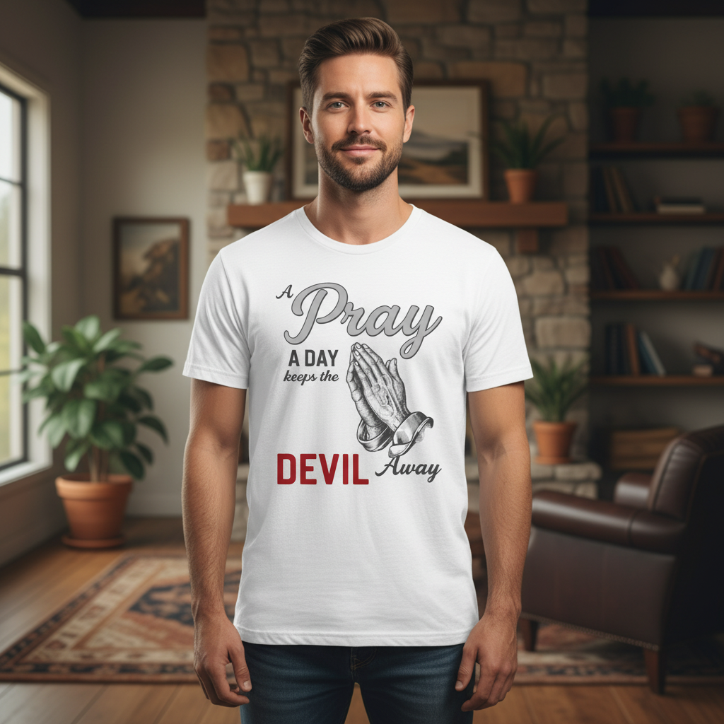 A pray a day keeps the devil away Premium Crewneck T-shirt