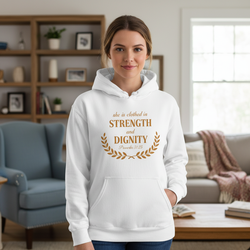 She is clothed in strength and dignity Premium Pullover Hoodie
