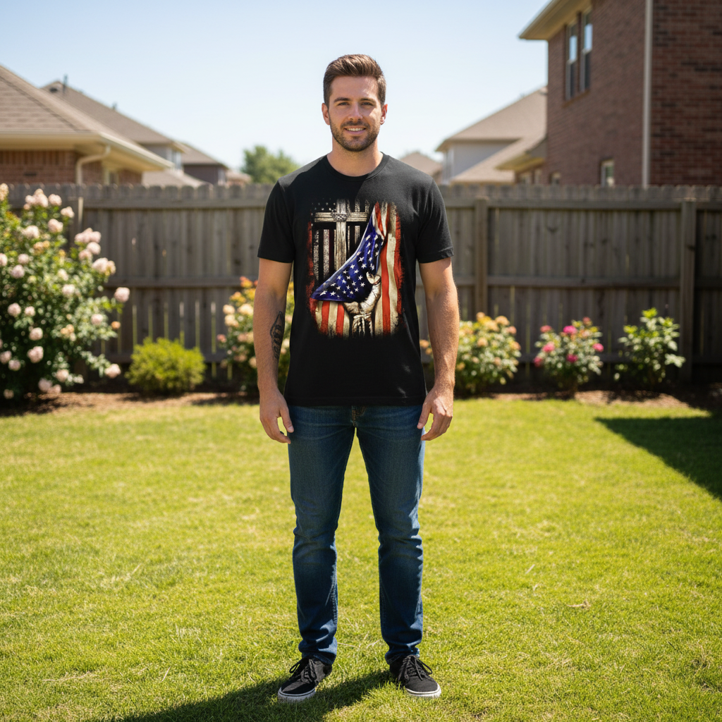 Flag and cross Premium Unisex Crewneck T-shirt